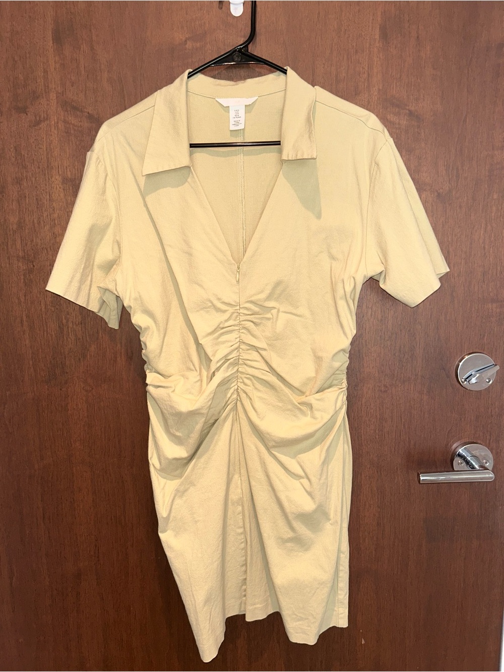 H&M Pale Green Collared Ruched Front Dress